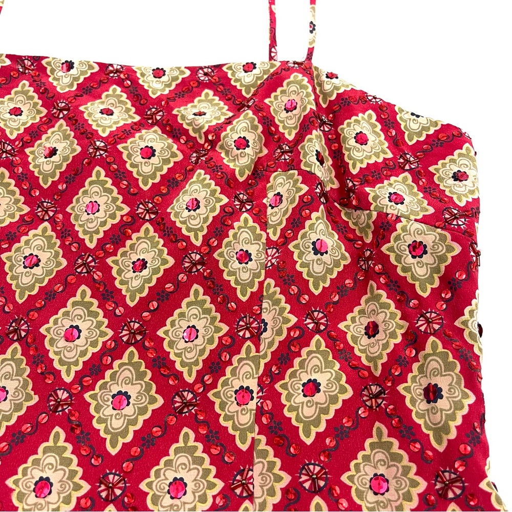 Hugo Buscati Geometric Pattern Beaded Sequin Spaghetti Strap Mini Party Dress - Picture 3 of 8